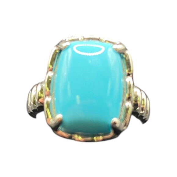 Turquoise 925 Sterling Silver Ring Gemstone Prong Set Rectangle DK Size 7.5 - Picture 3 of 14